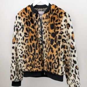 Urbancode Faux Fur Leopard Bomber Jacket